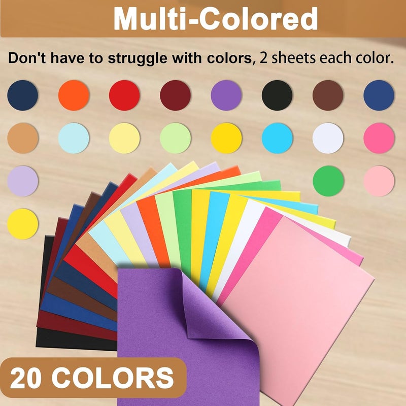 Silunkia 40 Sheets Colored Cardstock A4 Craft Paper, 20 Assorted Colors 200gsm/75lb Art Projects Card Stock Construction Paper for DIY Cards Making, Office Printing, Birthday Decorations, School - Image 3